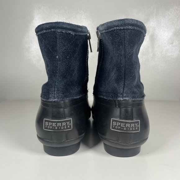Sperry Top Sider Women Boots Waterproof Duck Boots Zip Lace Up Rubber Black Sz 6 - Picture 4 of 15